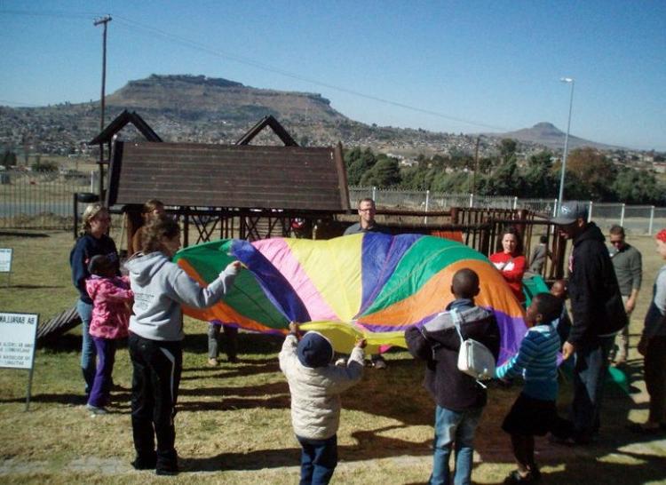 Playing in Courtyard